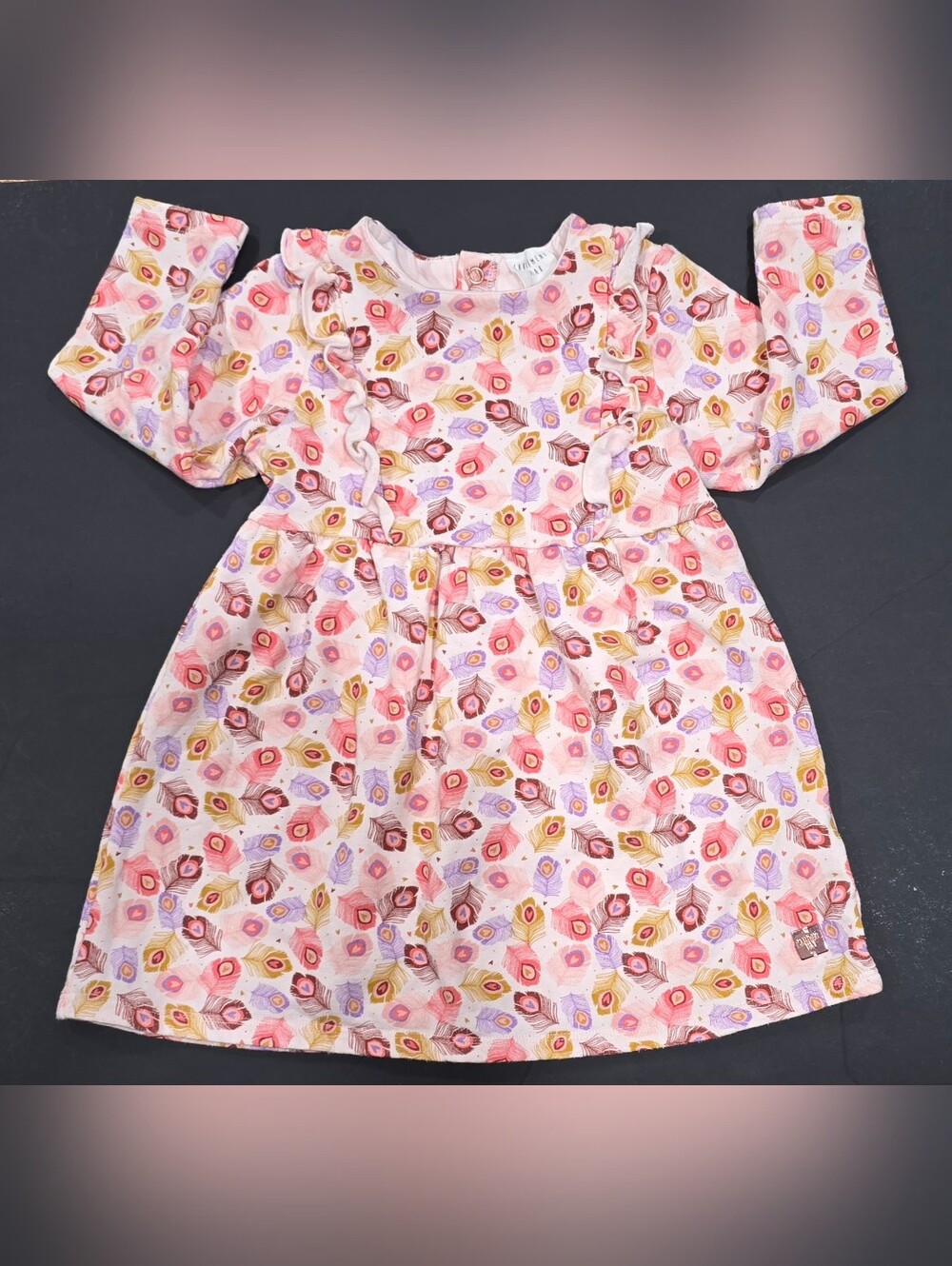 Carrement Beau Girls Pink Floral Feather-Print Ruffle Dress